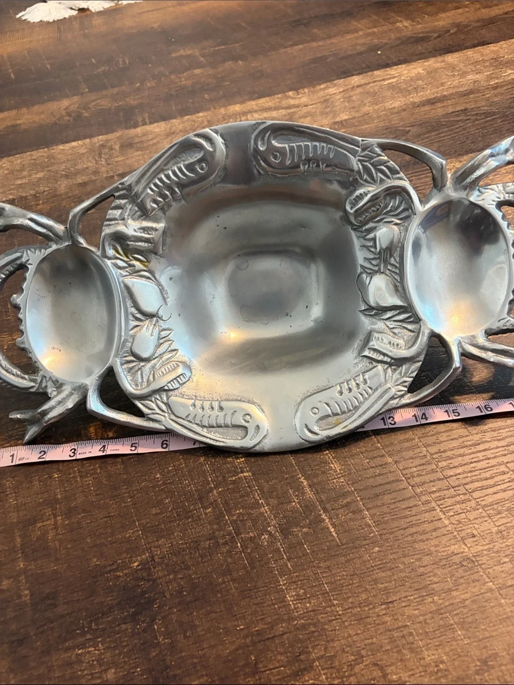 Solid Pewter Decorative Serving Dish with Crab Handles